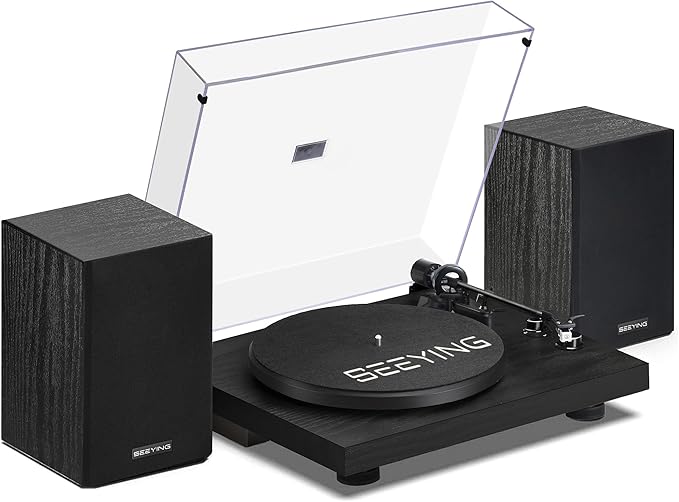Record Player Vinyl Bluetooth Turntable with 36 Watt Stereo Bookshelf Speakers, Hi-Fi System with Magnetic Cartridge, USB Recording and Auto Stop