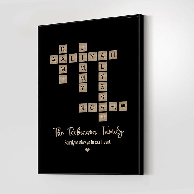 Personalized Family Crossword Scrabble Poster Canvas with Name, Custom Family Scrabble Print, Scrabble Picture with Names, Last Name Sign, Name Crosswords Puzzle Art Family Gifts, Christmas Gifts