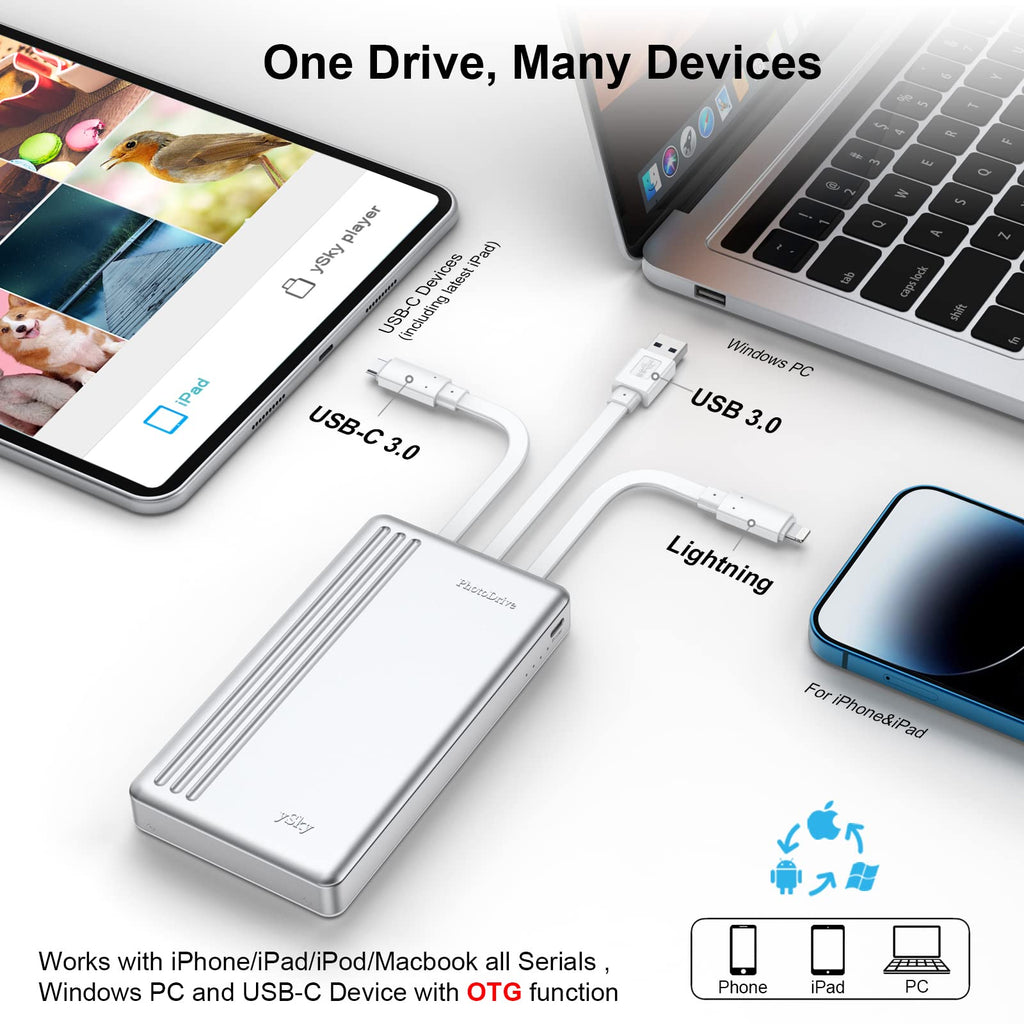 MFi Certified 2TB External Hard Drive for iPhone iPad MacBook Computer,Photo Stick USB Flash Drive Storage Device for iPhone 17/16/ 15/14/13 to Backup Photo| Video | Music| File 【One-Touch Backup】