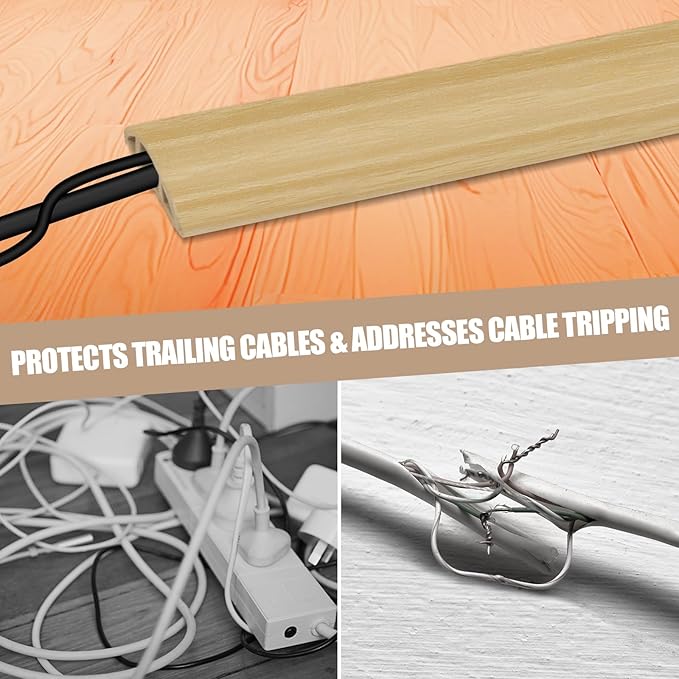 Floor Cord Cover Self Adhesive Cord Hider,10FT Cable Management, Extension Strip Protector for Wires, Prevent Cable Trips for Offices, Gyms, Exhibitions Cavity:0.39"(W) x0.27(H) WoodLightyellow