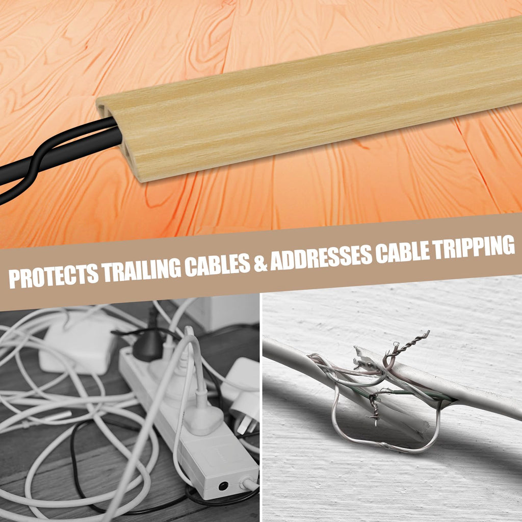 Floor Cord Cover Cavity 0.8"x0.37" Self Adhesive Cord Hider, 3.3FT Low Profile Cable Management, Extension Strip Protector for Wires, Prevent Cable Trips for Offices, Gyms (Wood Light Yellow)
