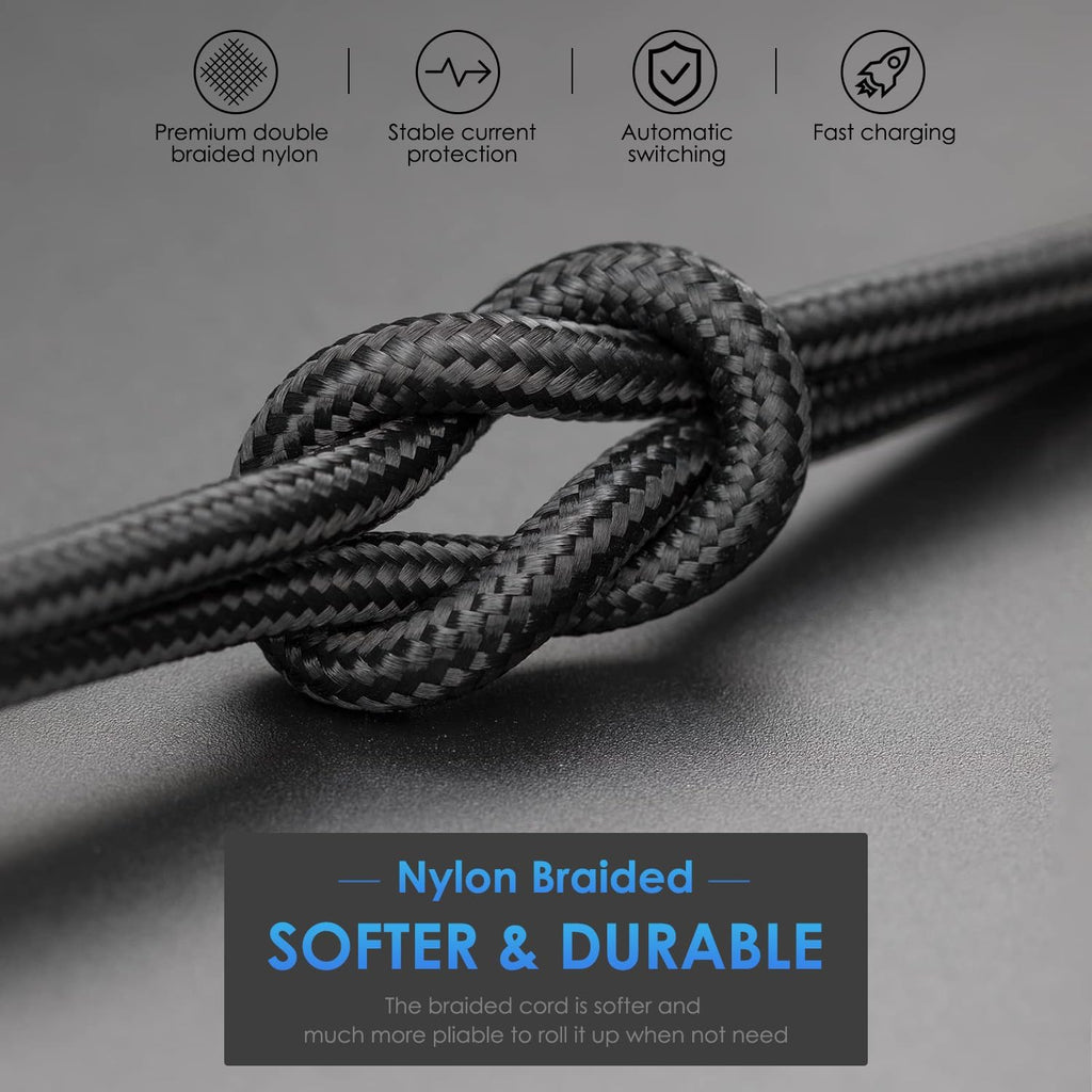 Long iPhone Charger Cable 10FT, 3Pack [Apple MFi Certified] USB-A to Lightning Cable Nylon Braided Fast Charging Cord Compatible with iPhone 14/13/12/11 Pro Max/XR/XS/X/8/7/Plus/6S iPad/iPod/AirPods