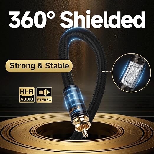 TODN RCA Cables Audiophile Male to Male HiFi RCA Stereo Audio Cable for Car, Home Systems (10 ft/3m, 1 Pair)