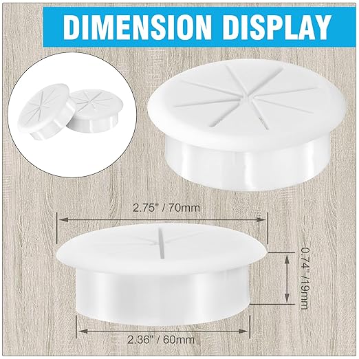 2-3/8" White Desk Grommet, JTemgle Flexible Cable Grommet Rubber Cable Hole Cover Wire Organizer Caps Desktop Cord Management for Home Office TV Stands Tabletops, 5 Pieces
