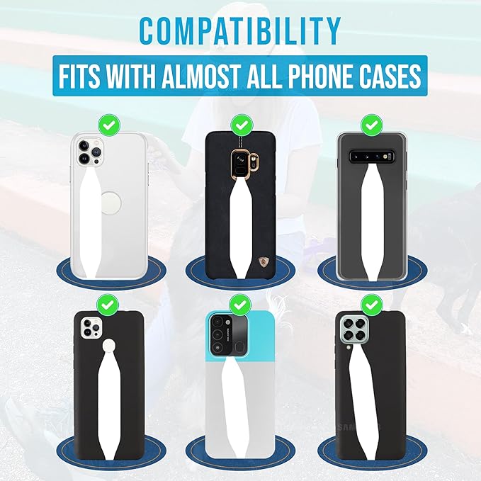 Phone Grip Strap - Reversible Finger Holder for Phone Back, Customizable Anti-Slip Design, Wireless Charging Compatible Detachable Holder for iPhone - Black & Grey