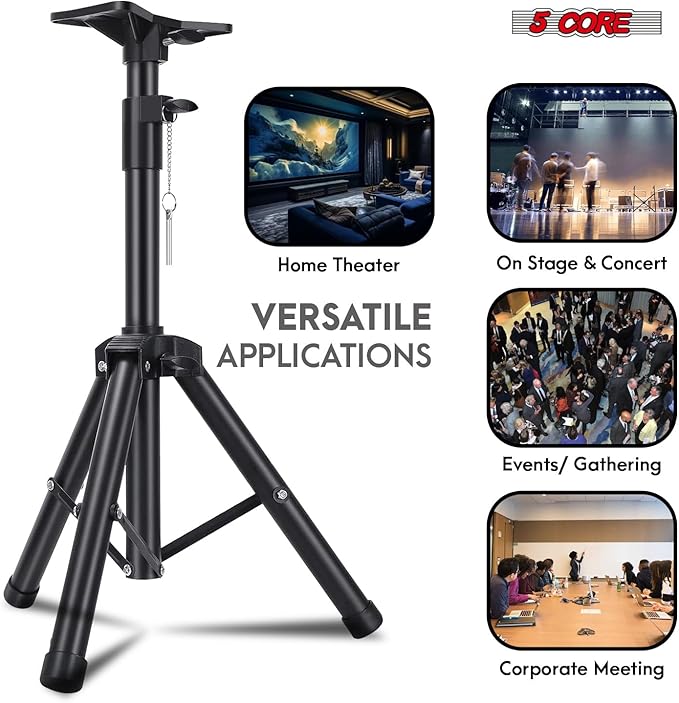 5Core Speaker Stand Tripod Floor Adjustable 24-36 Inch Short DJ Studio Monitor Stands