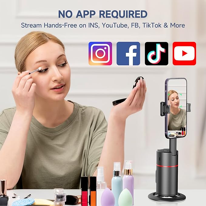 Auto Face Tracking Tripod, No App, Smart Shooting Phone Holder with Remote, 360° Rotation Body Phone Camera Mount with Phone Holder Body Smart Tracking Tripod for Vlog/TIK Tok, Rechargeable Battery
