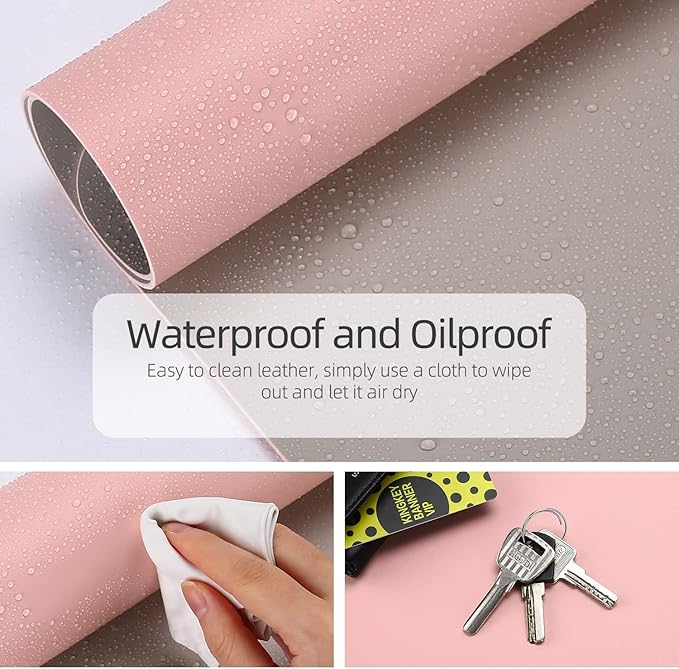 Dual-Sided Multifunctional Desk Pad, Waterproof Desk Blotter Protector, Leather Desk Wrting Mat Mouse Pad (47.2" x 23.6", Pink)