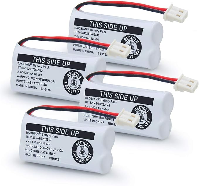 BT162342 BT262342 Battery Compatible with for BT183342 BT283342 BT166342 BT266342 VTech CS6114 CS6419 CS6719 at&T EL52300 CL80111 Cordless Phone(Pack of 4)(Pack 0f 4)