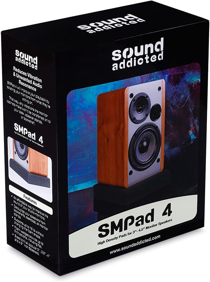 Sound Addicted - Studio Monitor Isolation Pads for 3-4.5 inches Small Speakers, Pair of 2 High Density Dampening Acoustic Stands Foam which Fits Most Bookshelf’s and Desktops | SMPad 4