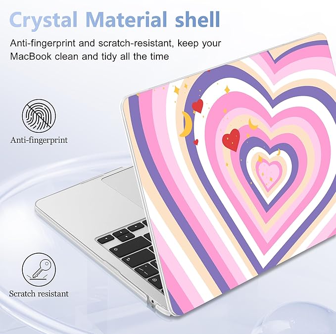 Case for MacBook Air 15 Inch 2025 2024 2023 Release M4 A3241 M3 A3114 M2 A2941, Hard Shell with Screen Protector & Keyboard Cover, Compatible with Touch ID, Wildflower Heart