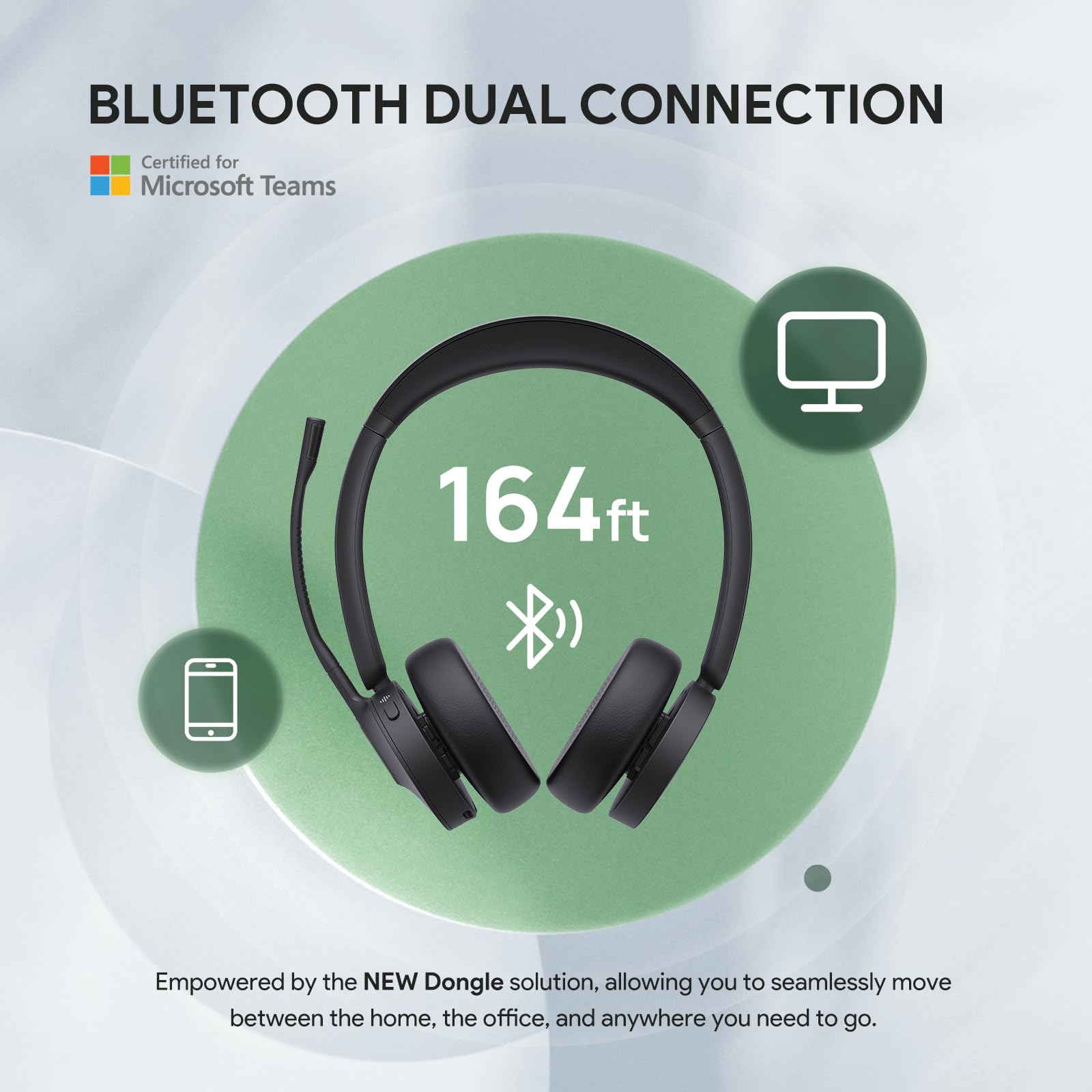 Yealink BH70 Teams Bluetooth Headset with Mic for Work, 35h Talk Battery