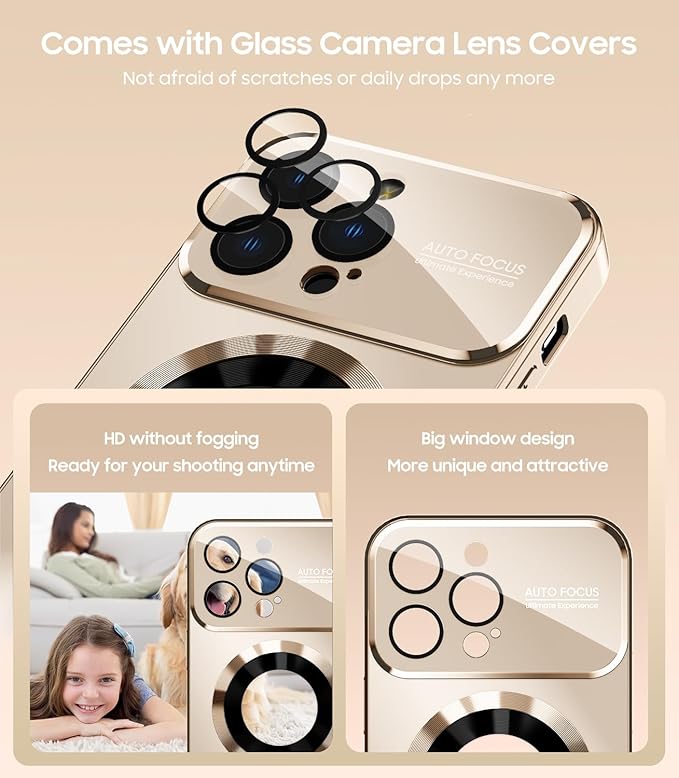 Magnetic for iPhone 12 Pro Max Case, Compatible with MagSafe, Built-in Camera Lens Protector, Logo View, Military Grade Drop Proof Phone Case Cover, Desert Titanium