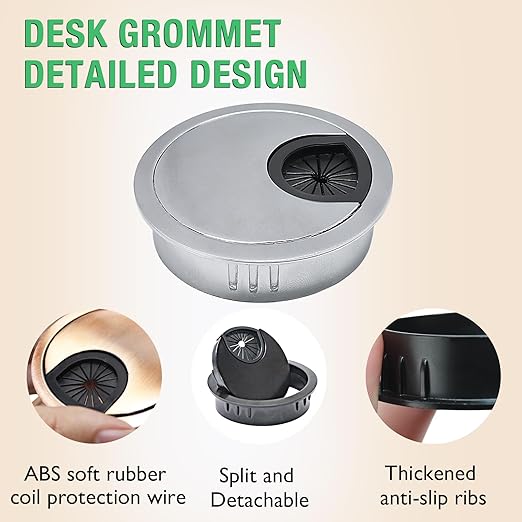 1 Pcs Desk Grommet 2" / 50 mm, Desk Cord Hole Cover, Cable Grommet Metal Zinc Alloy Materilal, Desk Hole Grommet for Home & Office Pc, Detachable Cable Cord Organizer-Bright Silver