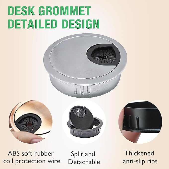 1 Pcs Desk Grommet 2" / 50 mm, Desk Cord Hole Cover, Cable Grommet Metal Zinc Alloy Materilal, Desk Hole Grommet for Home & Office Pc, Detachable Cable Cord Organizer-Flat Black