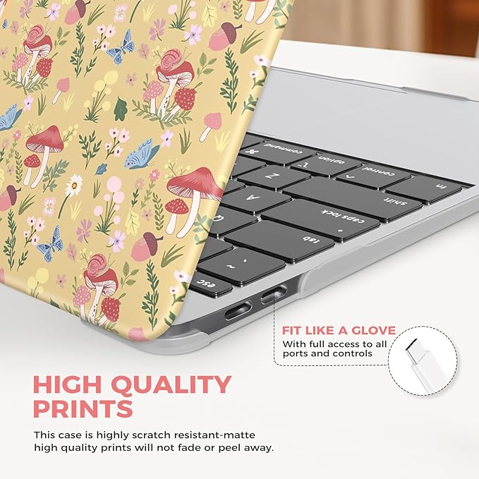 iCasso for MacBook Air 13 inch Case 2020 2019 2018 Release A2337 M1 A2179 A1932, Flower Hard Shell Protective Case for MacBook Air 13.3 inch + Keyboard Cover + Screen Film, Pink
