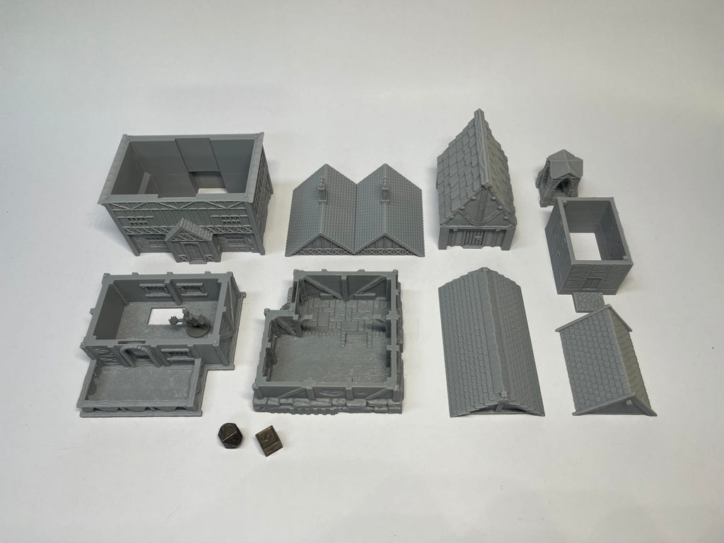 Paintable Tabletop Miniature Little Town Building Terrains - 18mm Scale Dioramas Building Set Scenery with Medieval Architecture Style by HAUTICO (HVillageHouses4-1)
