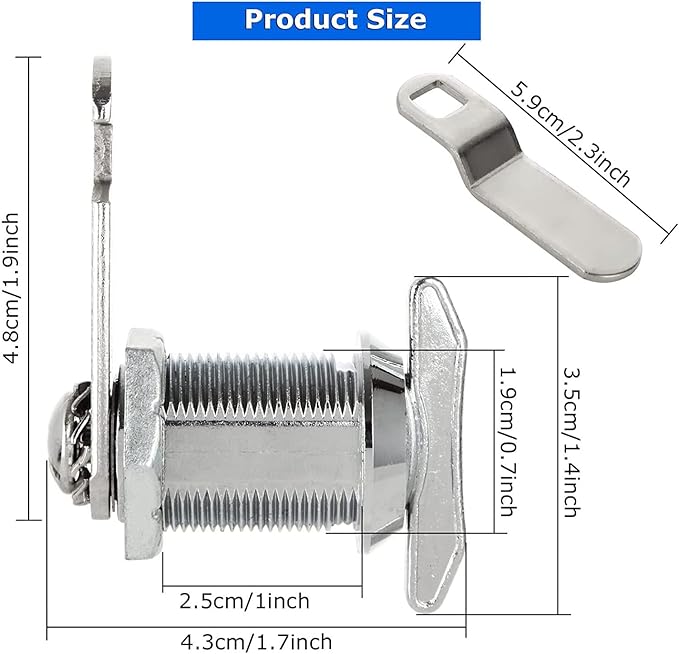 1" Thumb Operated Offset Cam Lock, 6Pcs Non-Locking Compartment Lock, RV Compartment Camper Storage Door, Vehicles, Cabinet Mailbox Drawer Replacement Cam Lock Silver