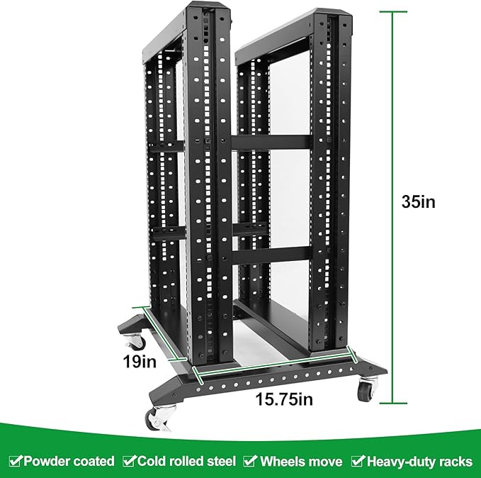 GlobalRack 15U Open Frame Rack on Wheels,Depth 15.75" Mobile IT Cabinet