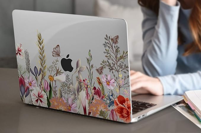 Batianda Case for MacBook Air 13 Inch M1 2020 2019 2018 Release Model A2337 A2179 A1932 with Retina & Touch ID, Clear Hard Shell Cover with Keyboard Cover & Screen Protector,Flower and Butterfly