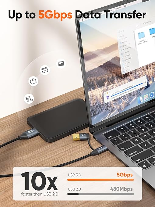 CableCreation USB C Hard Drive Cable 1FT, 5Gbps USB A/C to Micro B, Compatible With iPhone 15 Plus/15 Pro Max, WD, External Hard Drive, and Camera, Grey