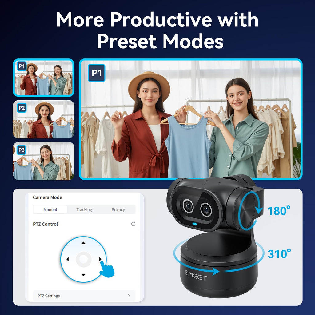 EMEET PIXY Dual-Camera AI-Powered PTZ Camera 4K, AI Tracking
