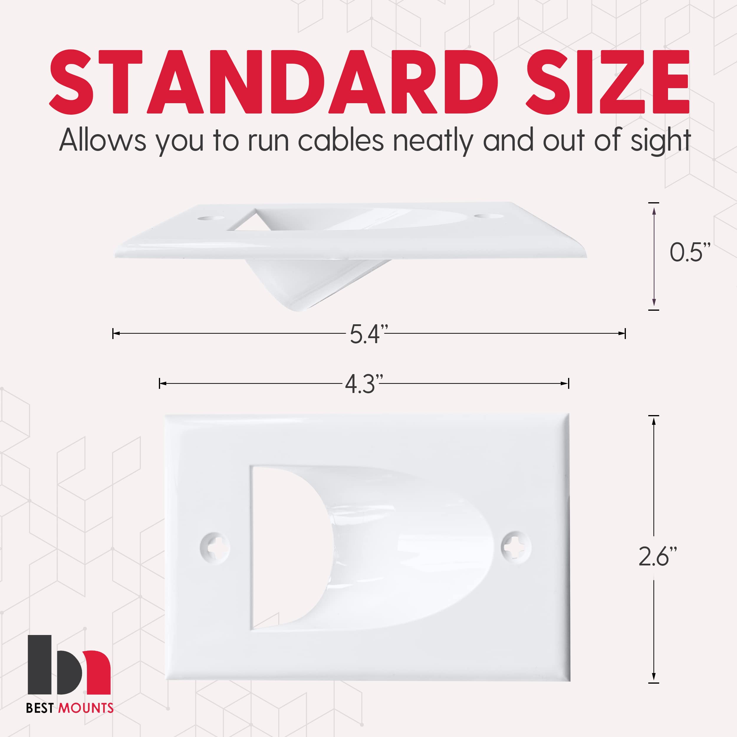 BestMounts - 12 Pack Inner Nose Behind Wall Cable Management TV Cord Hider for Wall Mounted TV - Single Gang Low Voltage Recessed Wall Plates Cable Pass Through for Wires, HDTV, HDMI (White)