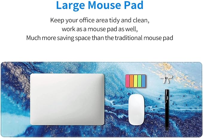 Mouse Pads Navy Blue Gold Modern Abstract Marble Large Mouse Pad, Gaming Mousepad, Keyboard and Mouse Pad with Stitched Edges,PC Desk Mat for Game,Work,Office(31.5"*11.8")