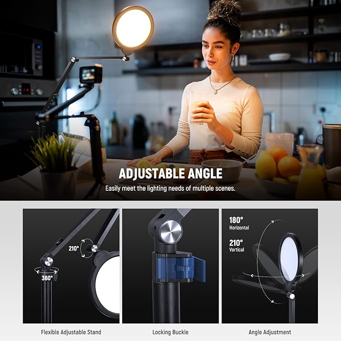 NEEWER Basics 18W 7" Desk Ring Light with Stand, Lighting for Video Conference Streaming Recording Makeup Phone Selfie Computer Laptop Zoom, Full Screen LED Circle Ringlight with Arm & C Clamp, R18