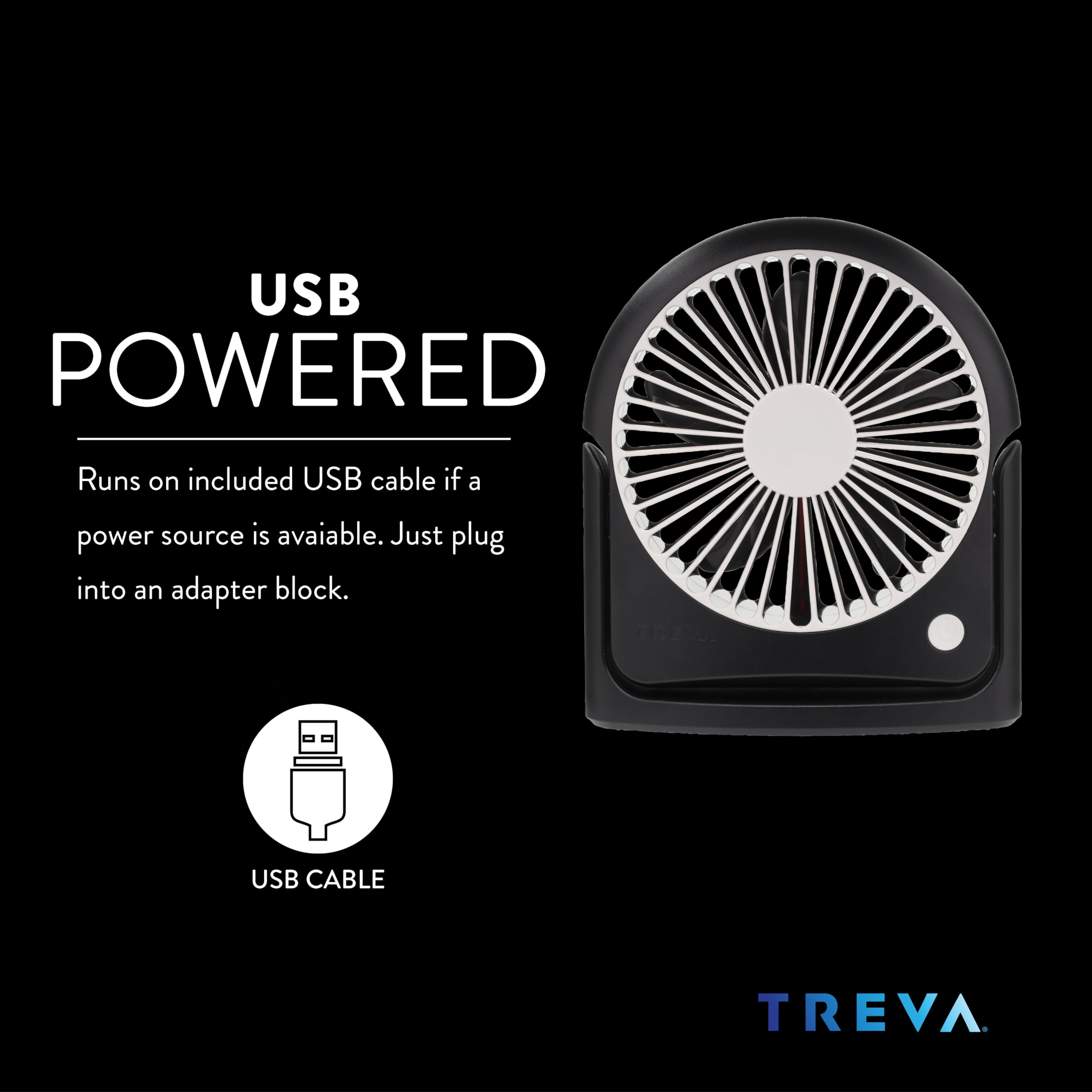 Treva 5 in Rechargeable 3-Speed Portable Cooling Fan with Removeable Clip
