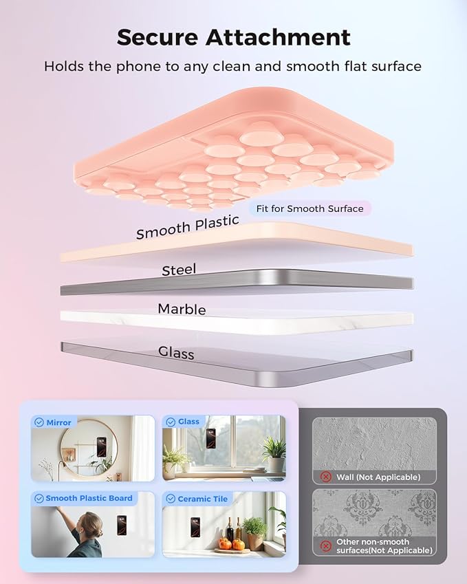 SUPERONE Magnetic Suction Phone Mount for MagSafe Case, Silicone Octo Cup Buddy Sticky Phone Grip Holder for iPhone 16/15/14/13/12 Series, Removable Hands-Free Selfie/Video for TikTok & Instagram-Pink