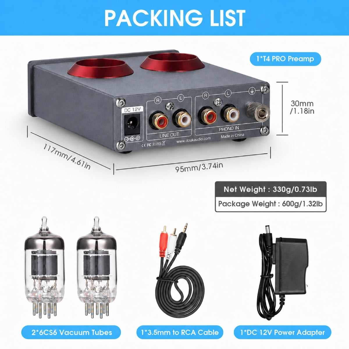 Douk Audio Tube Phono Preamp: 6CS6 Headphone Amp for Turntable (T4 PRO)