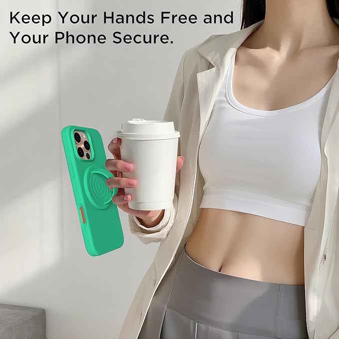 Magnetic Phone Ring Grip Holder, Silicone Finger Loop Grip, Compatible with MasSafe, Back of Phone for iPhone Pro Max/Plus/16/15/15/14/13/12 Series, Emerald Green