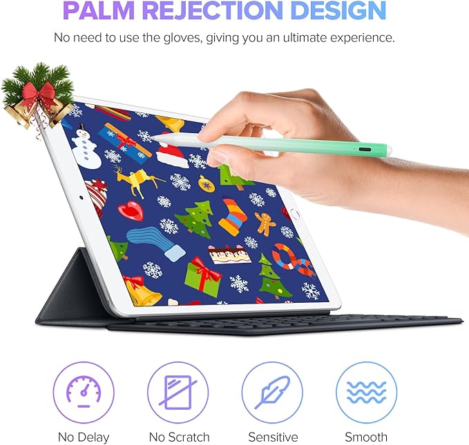 Stylus Pen for iPad 6th-11th Generation-2X Fast Charge Active Pencil Compatible with 2018-2025 Apple iPad Pro 11"/12.9"/M4, iPad Air 3/4/5/M2/M3,iPad Mini 5/6 Gen-Gradient White Green