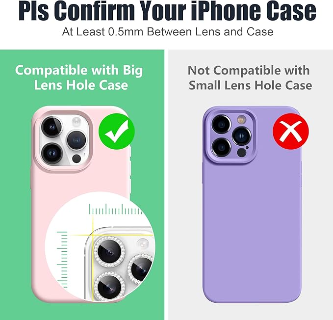 AGVEE 3+3 6 Pack for iPhone 16 Pro 6.3" / 16 Pro Max 6.9" Camera Lens Cover Protector, Bling Diamond & Bling Glitter Metal Ring 9H Tempered HD Glass Camera Cover Protector Film, Bling-Silver