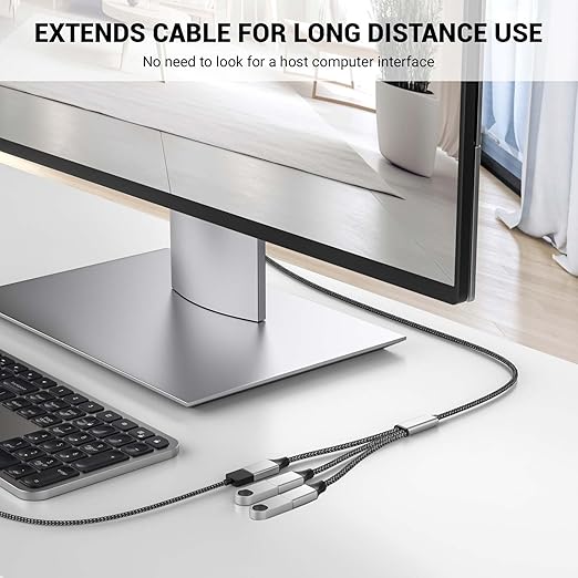 3.3FT USB A Male to 3 Female Extension Cable, USB Splitter 1 in 3 Out Support Charging and Data Transfer for Printer/Keyboard/Flash Drive/PlayStation/Laptop/LED Etc(Silver)
