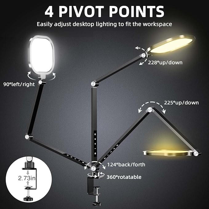 Video Conference Light for Computer, Dimmable Camera Lighting for Video Recording, Meeting, Laptop & Webcam, 15W Ring Light with C- Clamp,Swing Arm, Remote, Memory & Timer CRI >95