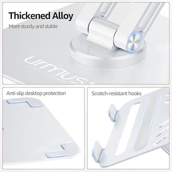 Urmust Height Adjustable Laptop Stand for Desk with 360°Rotating Base, Foldable & Portable Laptop Riser, Computer Accessories for Collaborative Work, Compatible with MacBook Pro, All Laptops 10"-17"