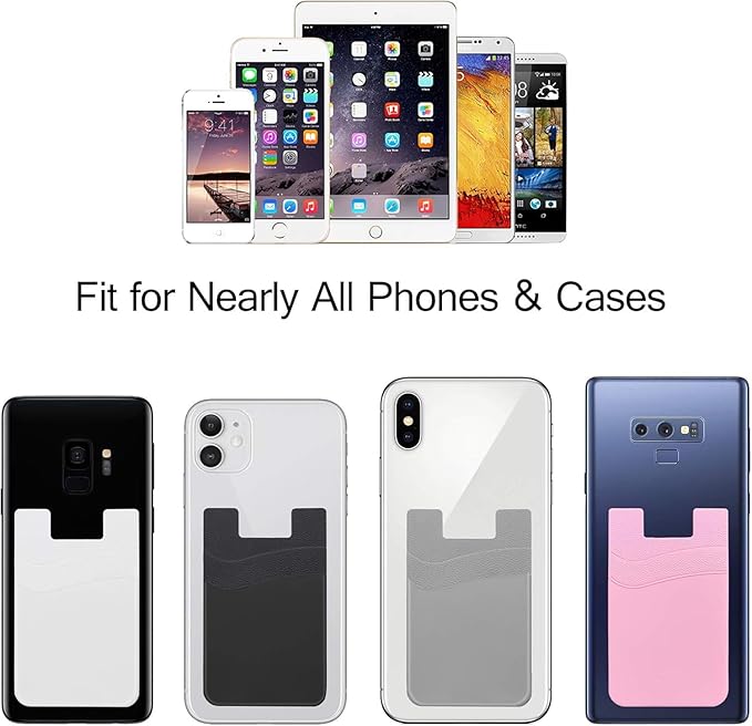 SS Card Holder for Phone Case, Phone Wallet Stick on Adhesive Silicone Cell Phone Pouch Suitable for iPhone Samsung Galaxy Any Smartphone 3 Pack