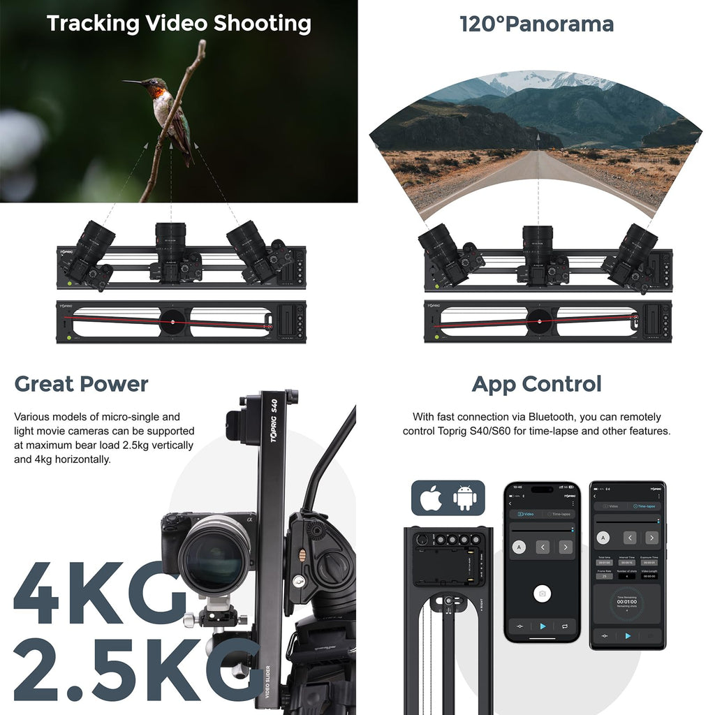 Accsoon Toprig S40 Motorized Camera Slider 40cm/16 App Wireless Control Carbon Fiber Dolly Rail Slider Support IME Lapse Photography