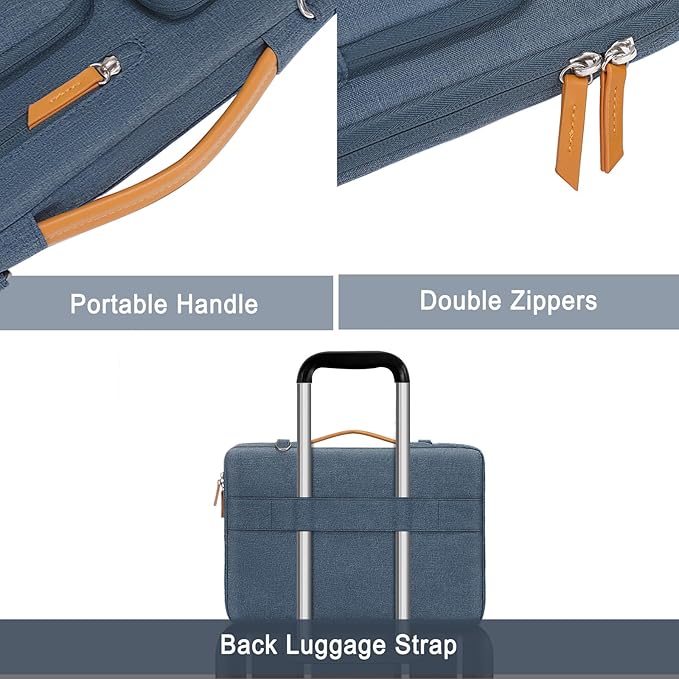 MOSISO 360 Protective Laptop Shoulder Bag,15-15.6 inch Computer Bags Compatible with MacBook Pro 16 inch, HP, Dell, Lenovo, Asus Notebook,Side Open Messenger Bag with 4 Zipper Pockets, Haze Blue
