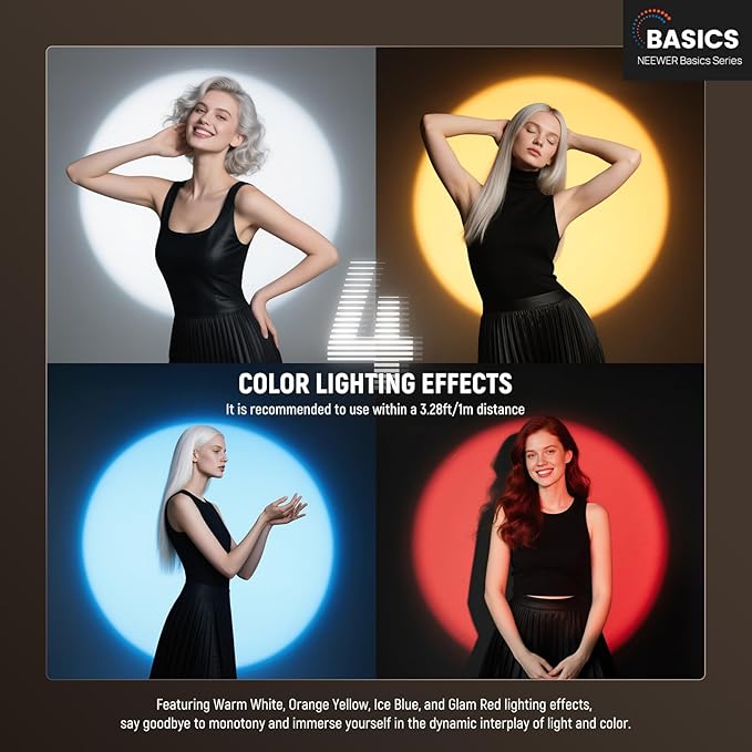 NEEWER BASICS RGB Photography Flashlight with 4 Colors/20 Gobo Filters/7500mAh, 10W Portable LED Video Spotlight Aluminum Alloy Patterned Ambient Sunset Light for Video Recording Studio Lighting, FL10