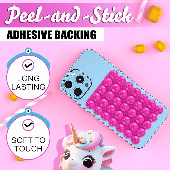 2024 Upgrade 2PCS Silicone Suction Cup Phone Case Adhesive Mount,Adhesive Grip, Sticky Suction Cup Phone Holder & Suction Phone case Holder TikTok & Selfies (Hot Pink, 5x7 Single Sided)