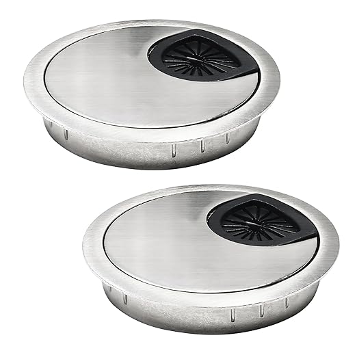 2 Pcs Desk Grommet 2-3/8" / 60 mm, Desk Cord Hole Cover, Cable Grommet Metal Zinc Alloy Materilal, Desk Hole Grommet for Home & Office Pc, Detachable Cable Cord Organizer-Brushed Silver