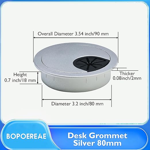 Desk Grommet 3-1/8" (80 mm), Desk Cord Hole Cover, Cable Grommet ABS Plastic, Desk Hole Grommet for Office and Home Table Cable, Detachable Cable Cord Organizer (Silver Sand 4 Pcs)