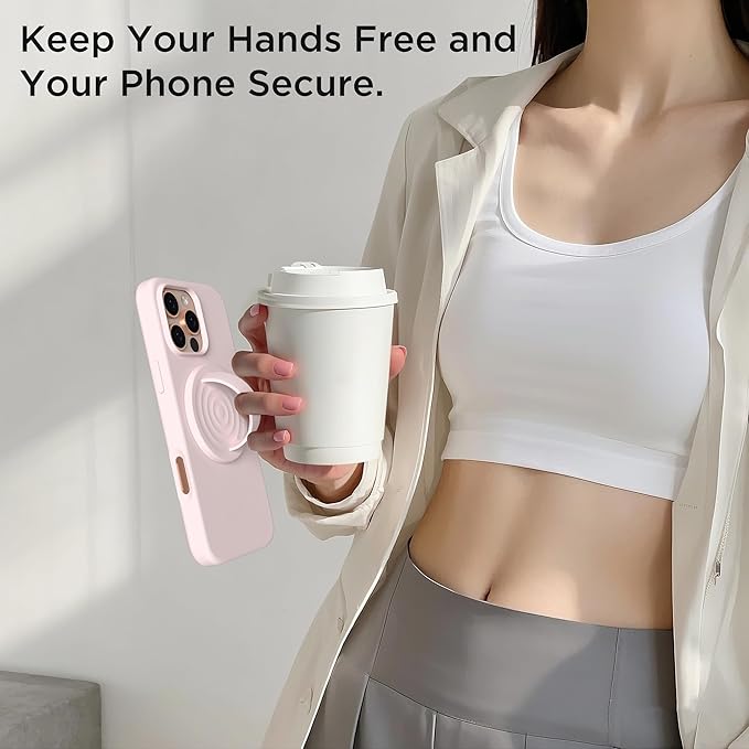 Magnetic Phone Ring Grip Holder, Silicone Finger Loop Grip, Compatible with MasSafe, Back of Phone for iPhone Pro Max/Plus/16/15/15/14/13/12 Series, Lovely Pink