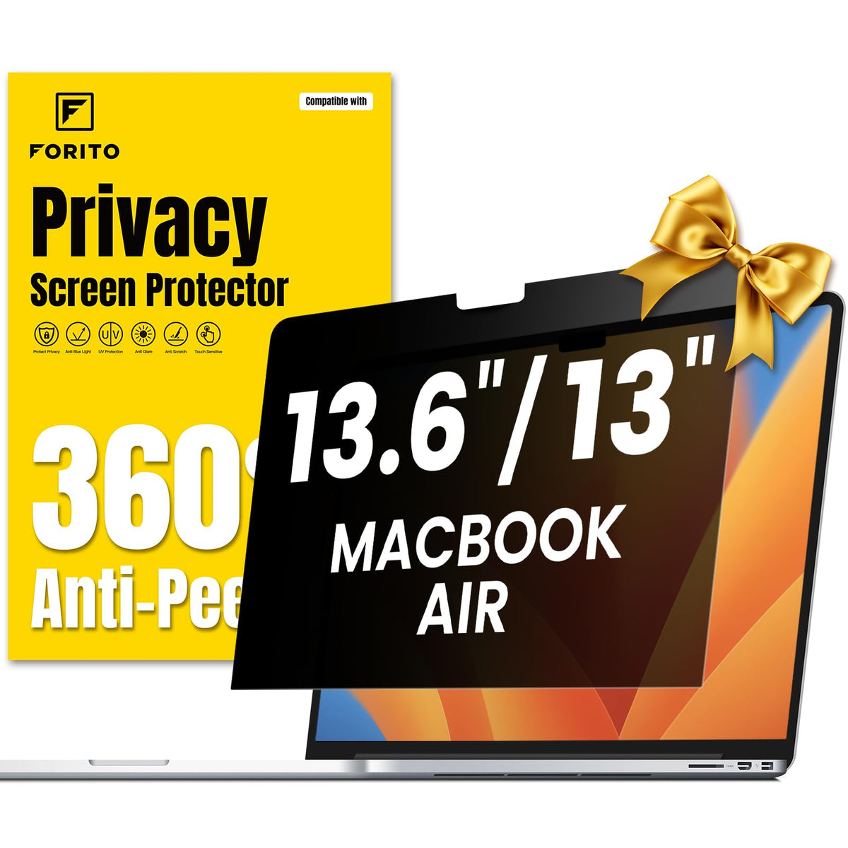 F FORITO 360° Privacy Screen Protector Compatible with MacBook Air 13 inch (2018, 2019, 2020, 2021, M1), Anti Peeping, Anti Glare and Scratch Resistant Laptop Privacy Screen Shield