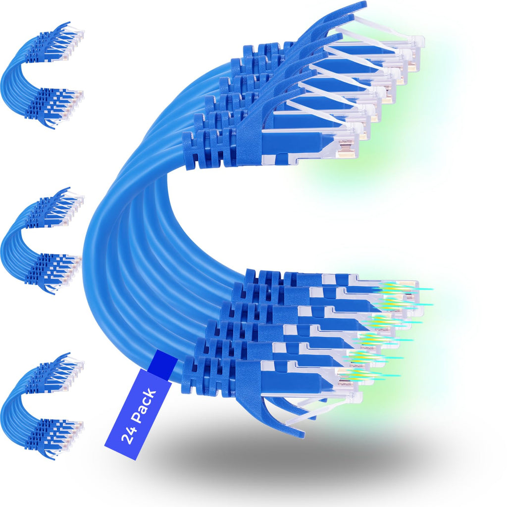 Rapink Patch Cables Cat6 0.5ft (24 Pack), Ethernet Patch Cable 10G, Cat 6 Patch Cable for Patch Panel to Switch, Flexiable Cat 6 Ethernet Cable with Gold Plated Blue