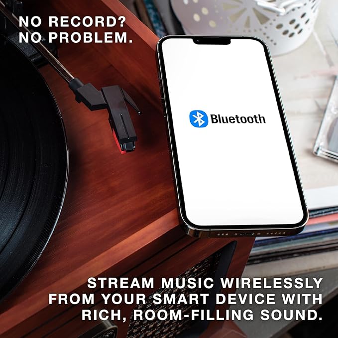 Victrola The Quincy 6-in-1 Bluetooth Record Player & Multimedia Center with Built-in Speakers – 3-Speed Turntable, CD & Cassette Player, AM/FM Radio, Wireless Music Streaming (Farmhouse Shiplap Grey)