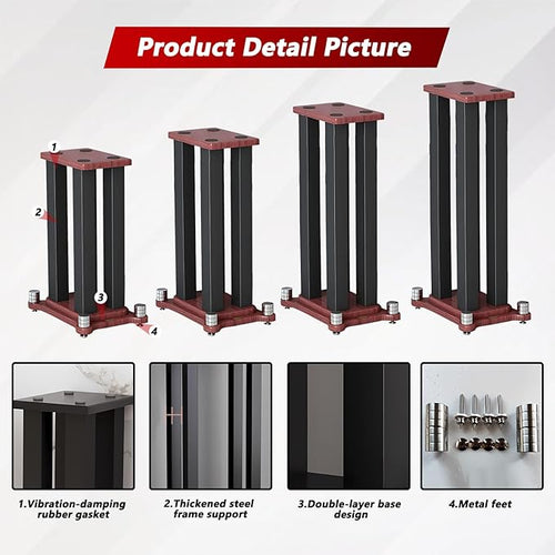 A Pair of Speaker Stands, Heavy Duty Speaker Stand Holds Bookshelf/Satellite/Large Speaker, Vibration-Absorbing MDF Design, 1.96×1.96in Metal Column Support,Holds 88lbs Speaker (Teak, 7.8in)